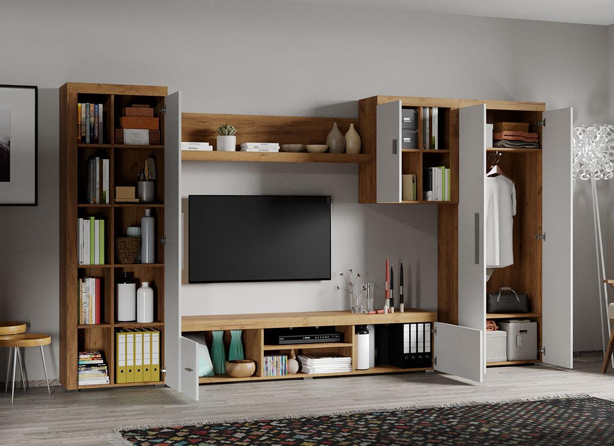 Set Mobila Living Golden Oak Alb / Stejar Auriu C11 - 1 | YEO