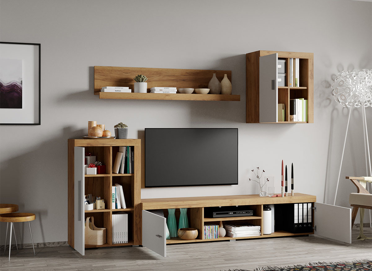 Set Mobila Living Golden Oak Alb / Stejar Auriu C01 - 1 | YEO