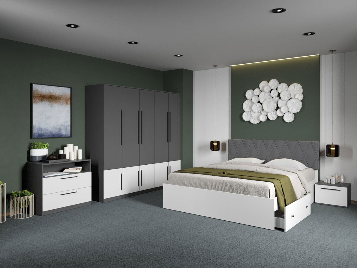 Set dormitor complet gri/alb shape c09