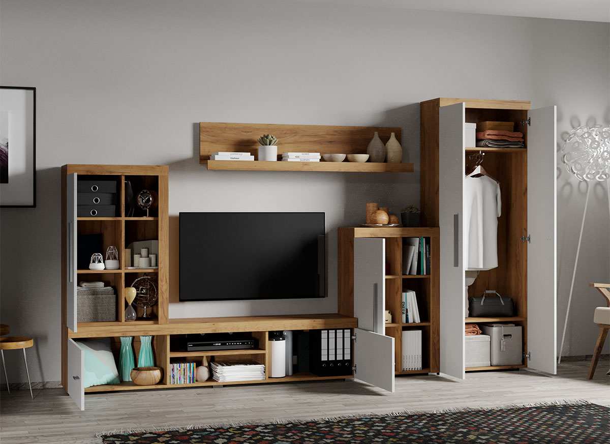 Set Mobila Living Golden Oak Alb / Stejar Auriu C05 - 1 | YEO