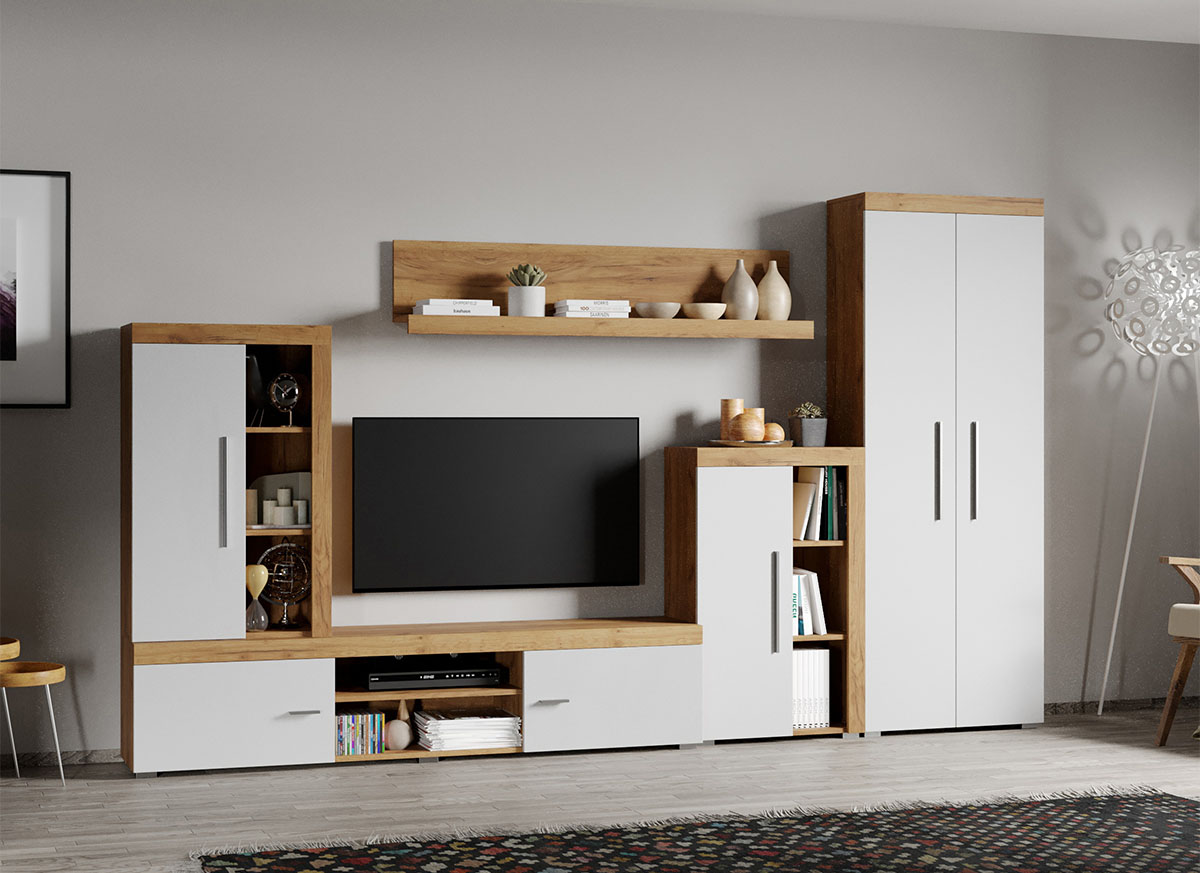 Set Mobila Living Golden Oak Alb / Stejar Auriu C05