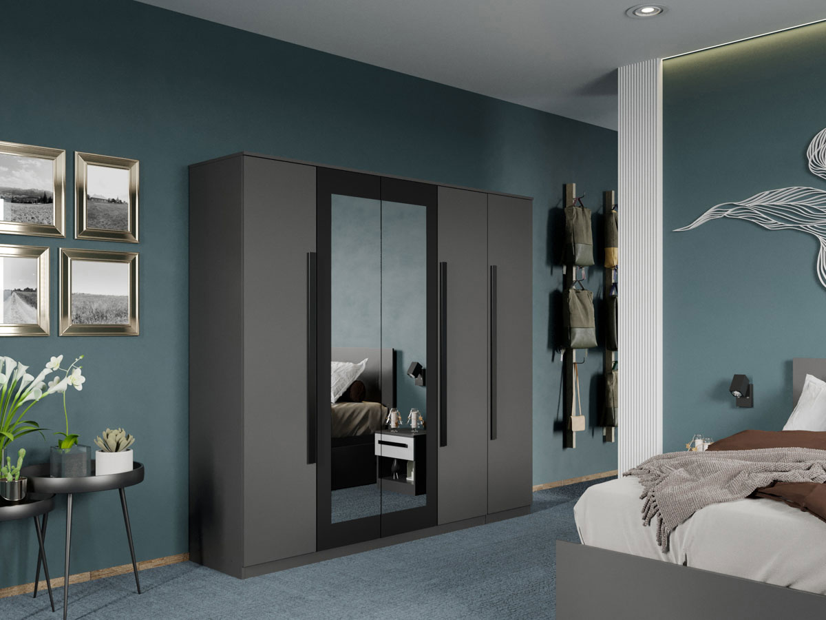 Dulap dormitor gri+oglinda stone c12
