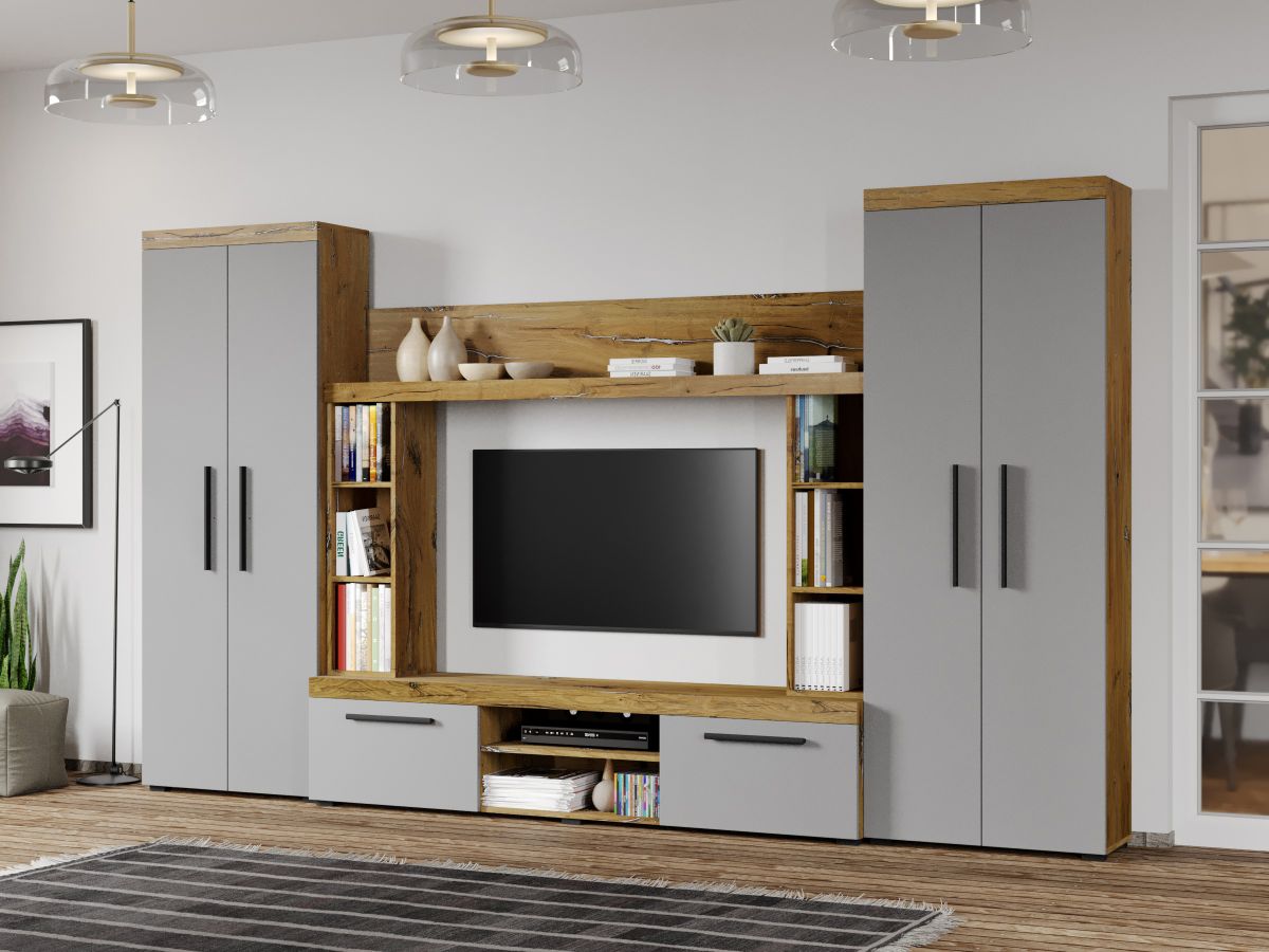 Set Mobila Living Odell Flagstaff Oak/Gri C09